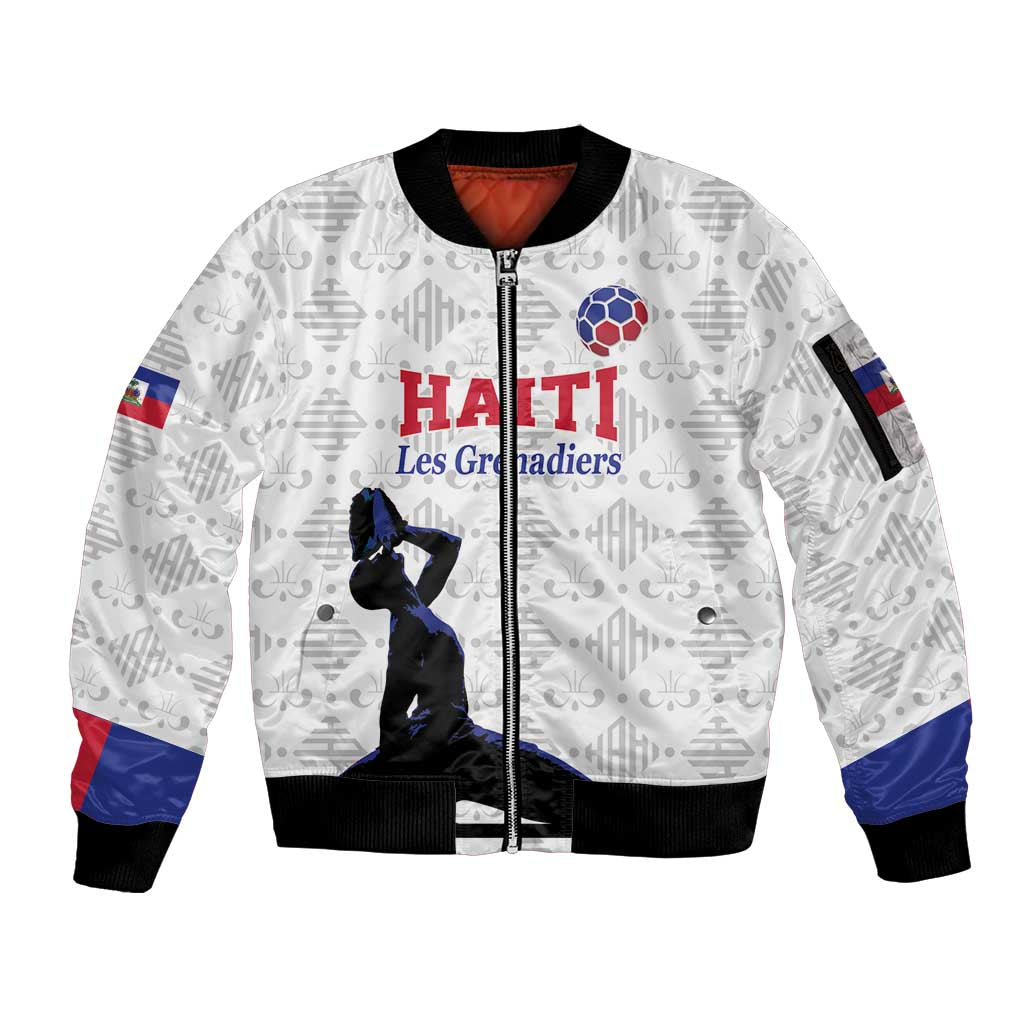 Custom Haiti Football Sleeve Zip Bomber Jacket Come on Les Grenadiers White Style