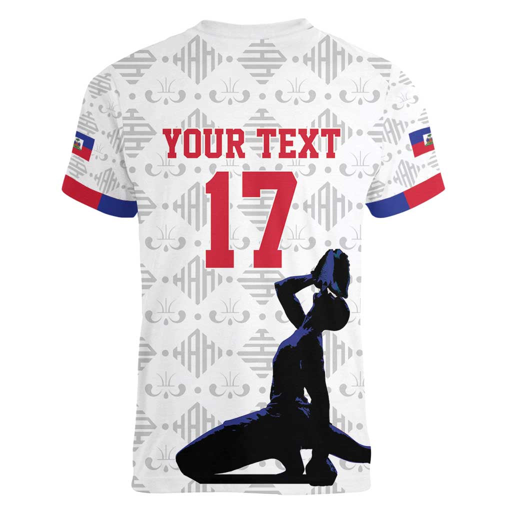 Custom Haiti Football Women V-Neck T-Shirt Come on Les Grenadiers White Style