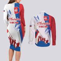 Slovakia Independence Day Couples Matching Long Sleeve Bodycon Dress and Long Sleeve Button Shirt 17th July 1992