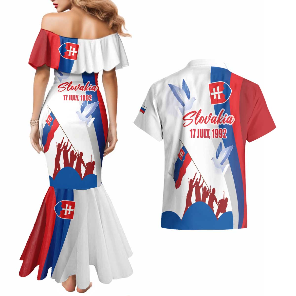 Slovakia Independence Day Couples Matching Mermaid Dress and Hawaiian Shirt 17th July 1992