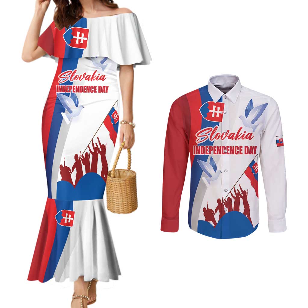 Slovakia Independence Day Couples Matching Mermaid Dress and Long Sleeve Button Shirt 17th July 1992