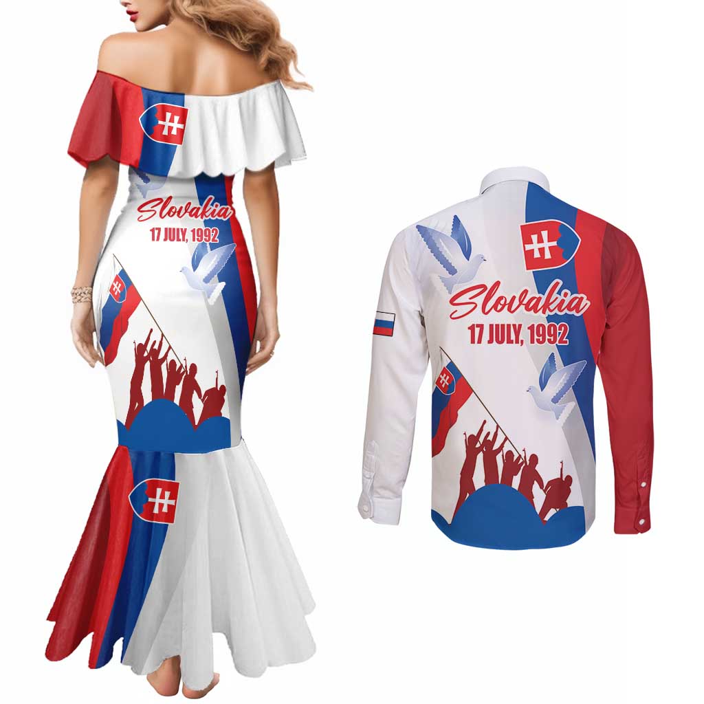 Slovakia Independence Day Couples Matching Mermaid Dress and Long Sleeve Button Shirt 17th July 1992