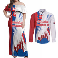 Slovakia Independence Day Couples Matching Off Shoulder Maxi Dress and Long Sleeve Button Shirt 17th July 1992