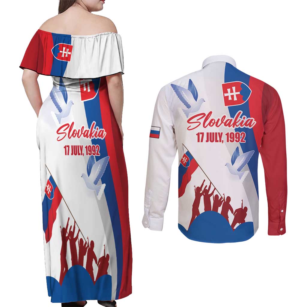 Slovakia Independence Day Couples Matching Off Shoulder Maxi Dress and Long Sleeve Button Shirt 17th July 1992