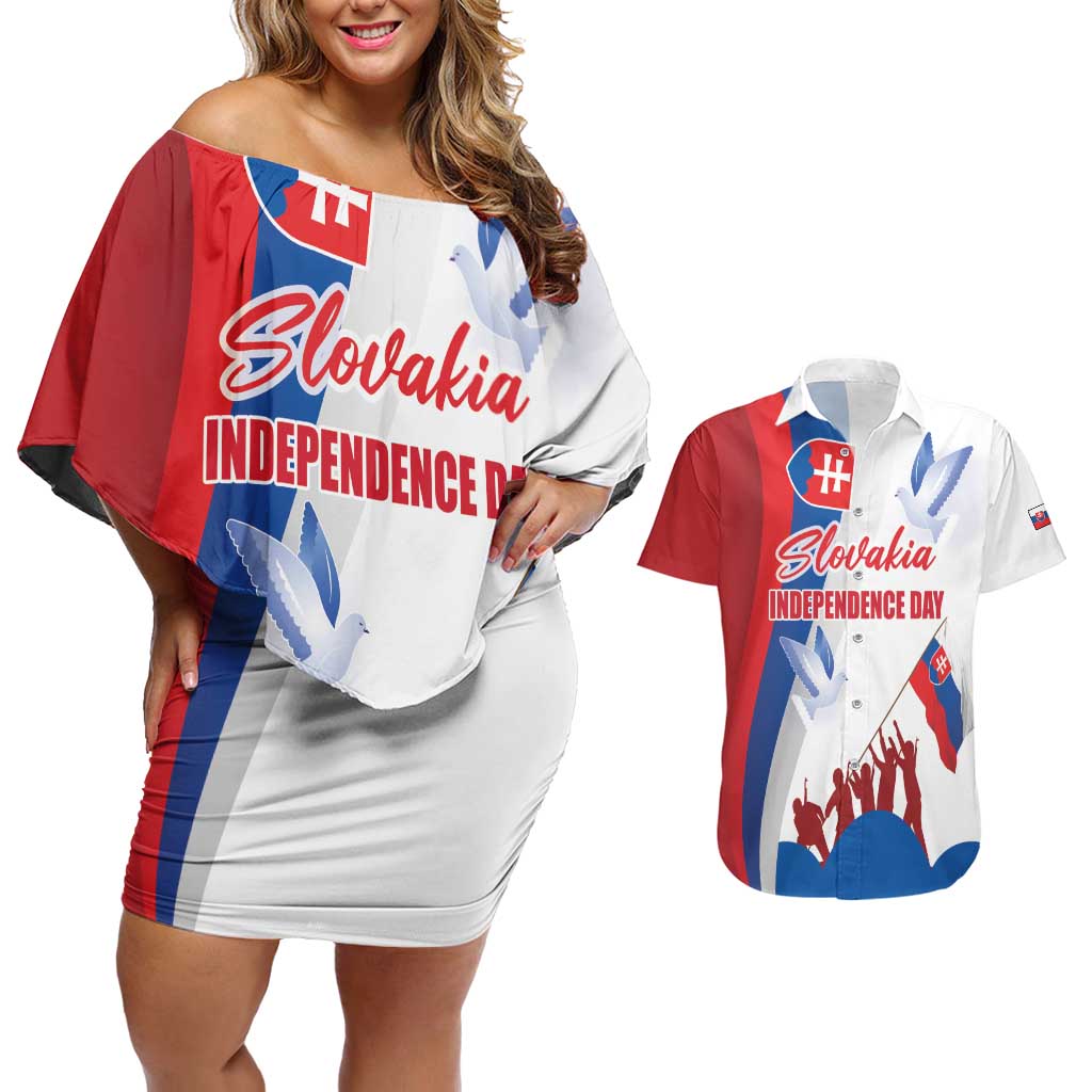 Slovakia Independence Day Couples Matching Off Shoulder Short Dress and Hawaiian Shirt 17th July 1992