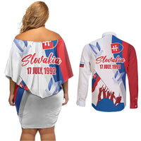 Slovakia Independence Day Couples Matching Off Shoulder Short Dress and Long Sleeve Button Shirt 17th July 1992