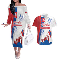 Slovakia Independence Day Couples Matching Off The Shoulder Long Sleeve Dress and Hawaiian Shirt 17th July 1992