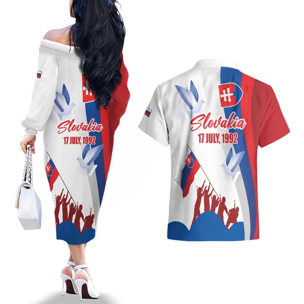 Slovakia Independence Day Couples Matching Off The Shoulder Long Sleeve Dress and Hawaiian Shirt 17th July 1992