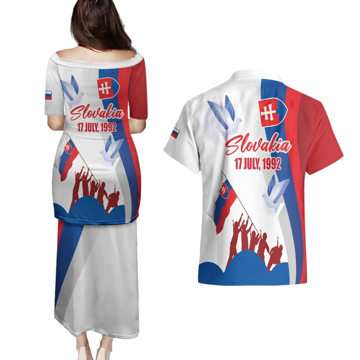 Slovakia Independence Day Couples Matching Puletasi and Hawaiian Shirt 17th July 1992