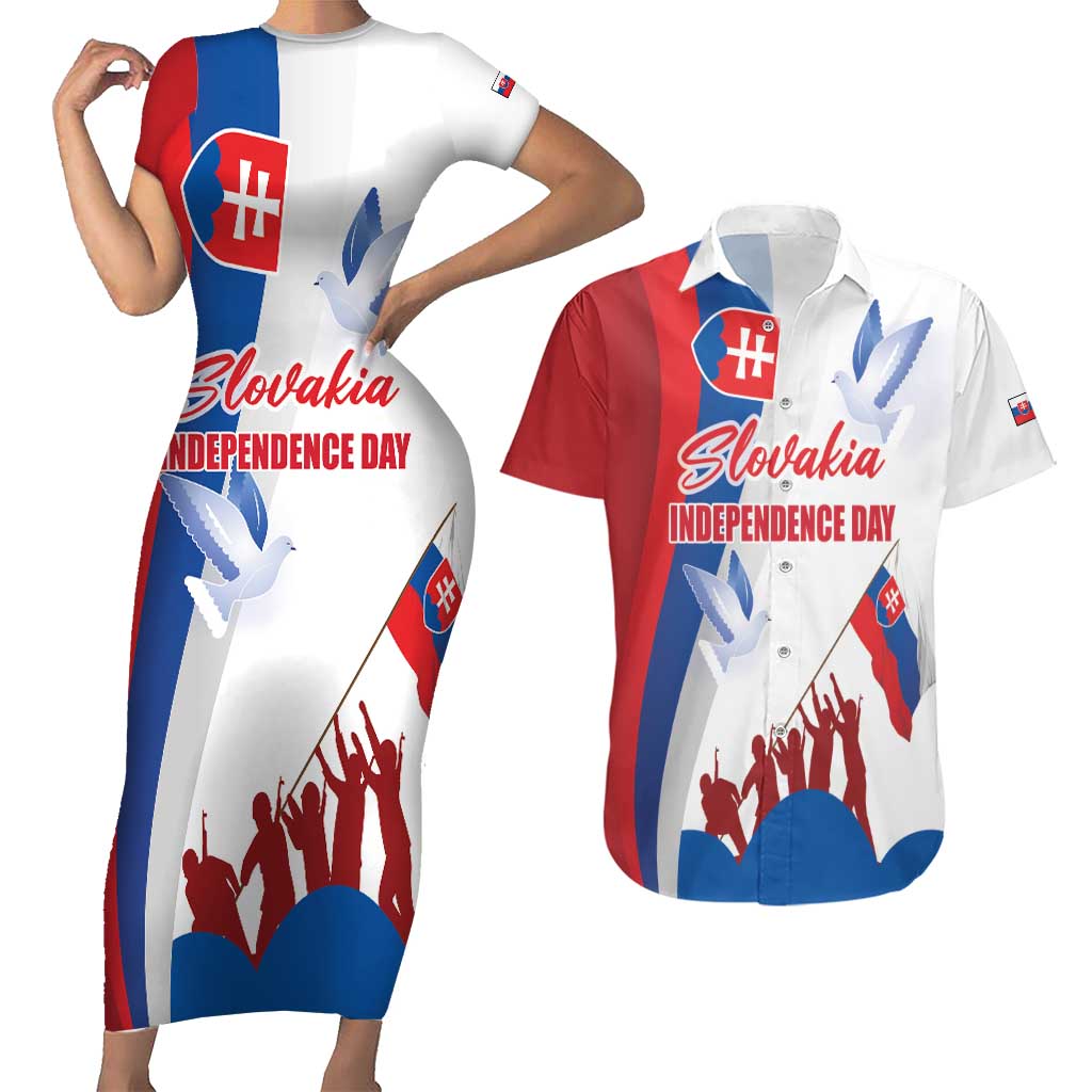 Slovakia Independence Day Couples Matching Short Sleeve Bodycon Dress and Hawaiian Shirt 17th July 1992