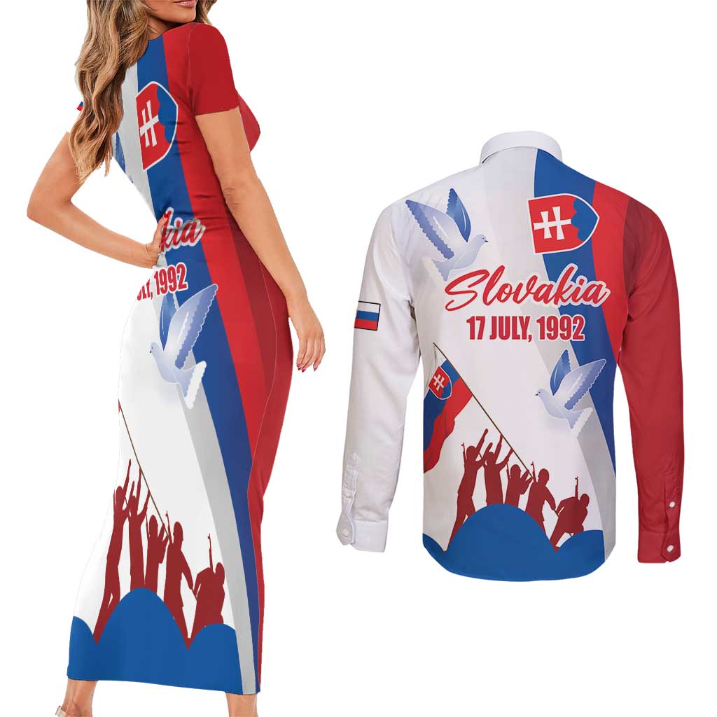 Slovakia Independence Day Couples Matching Short Sleeve Bodycon Dress and Long Sleeve Button Shirt 17th July 1992