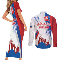 Slovakia Independence Day Couples Matching Short Sleeve Bodycon Dress and Long Sleeve Button Shirt 17th July 1992