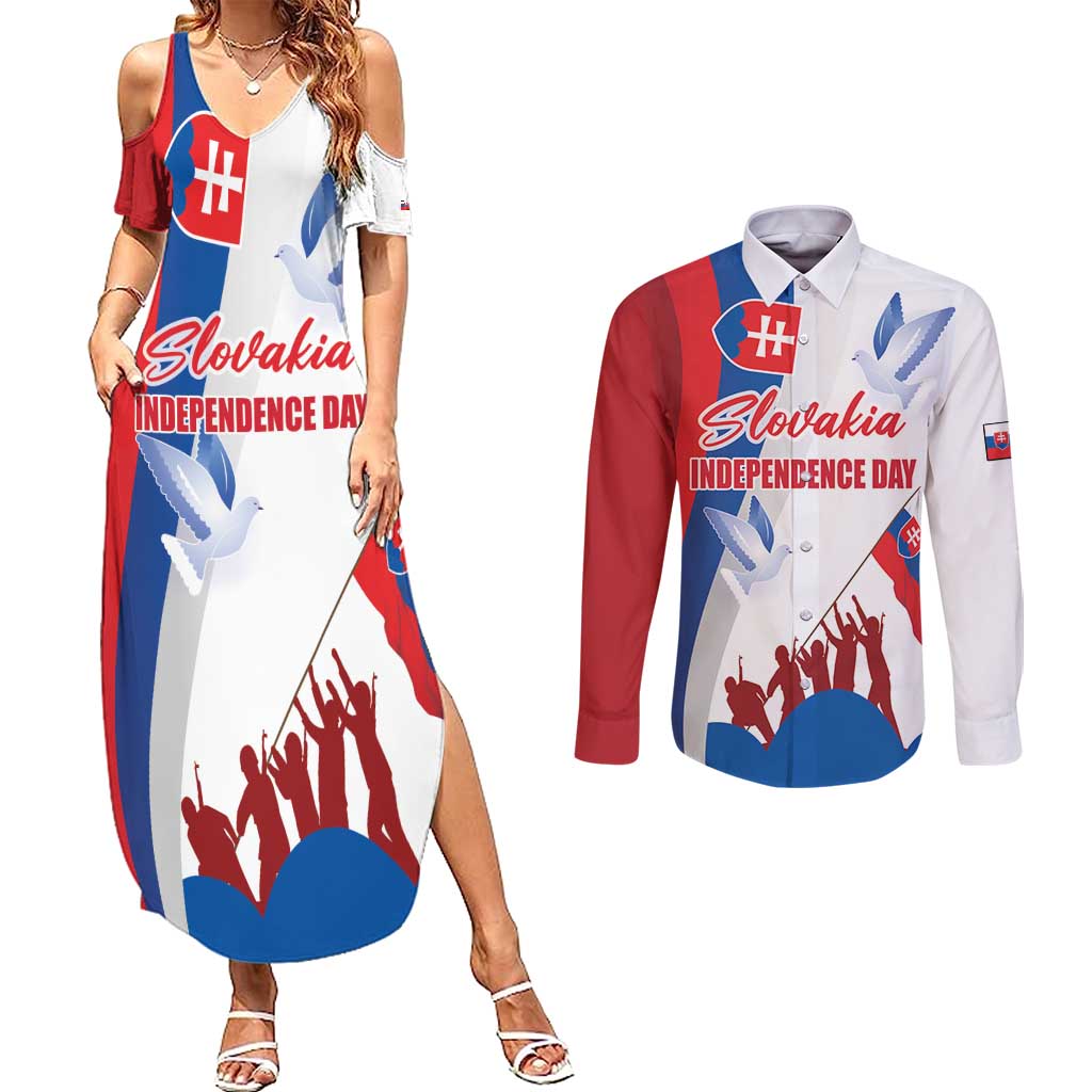 Slovakia Independence Day Couples Matching Summer Maxi Dress and Long Sleeve Button Shirt 17th July 1992