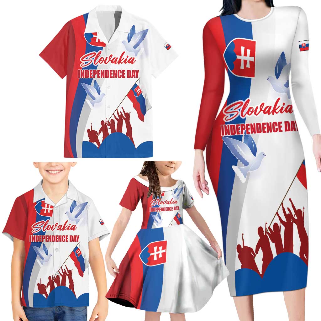 Slovakia Independence Day Family Matching Long Sleeve Bodycon Dress and Hawaiian Shirt 17th July 1992