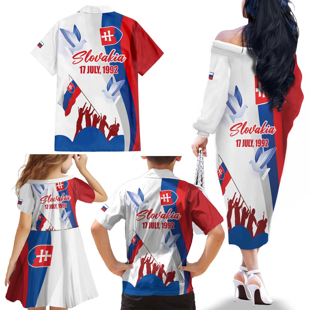 Slovakia Independence Day Family Matching Off The Shoulder Long Sleeve Dress and Hawaiian Shirt 17th July 1992