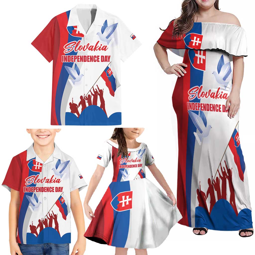 Slovakia Independence Day Family Matching Off Shoulder Maxi Dress and Hawaiian Shirt 17th July 1992