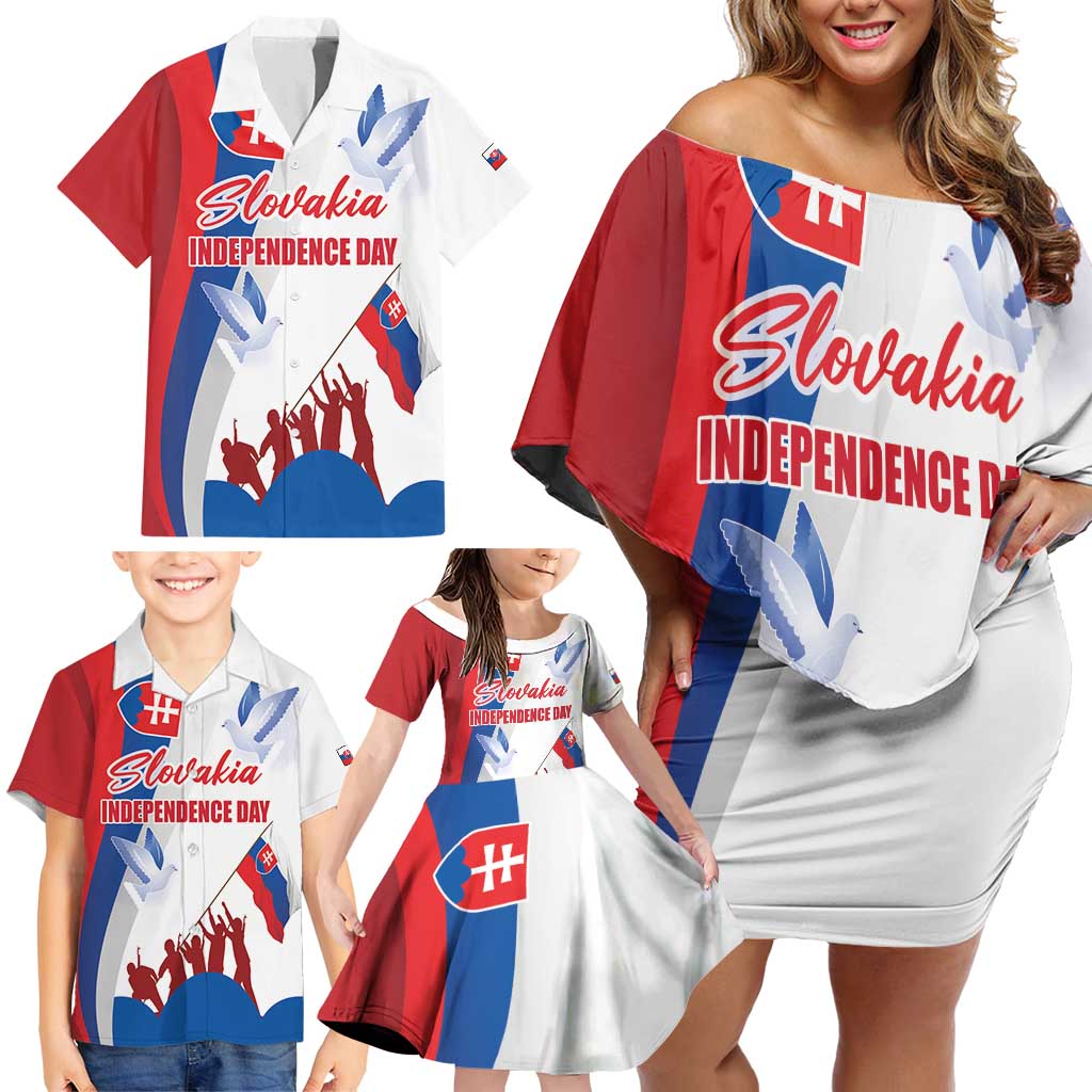 Slovakia Independence Day Family Matching Off Shoulder Short Dress and Hawaiian Shirt 17th July 1992