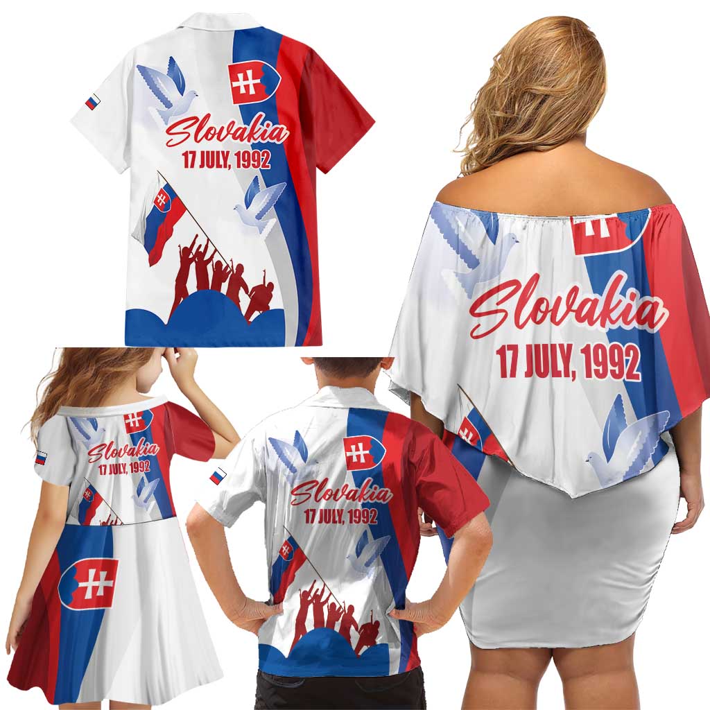 Slovakia Independence Day Family Matching Off Shoulder Short Dress and Hawaiian Shirt 17th July 1992