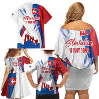 Slovakia Independence Day Family Matching Off Shoulder Short Dress and Hawaiian Shirt 17th July 1992