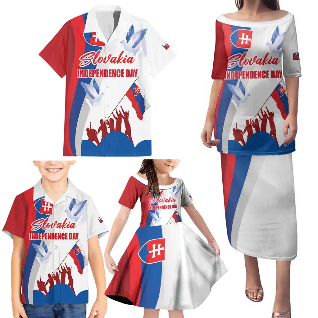 Slovakia Independence Day Family Matching Puletasi and Hawaiian Shirt 17th July 1992