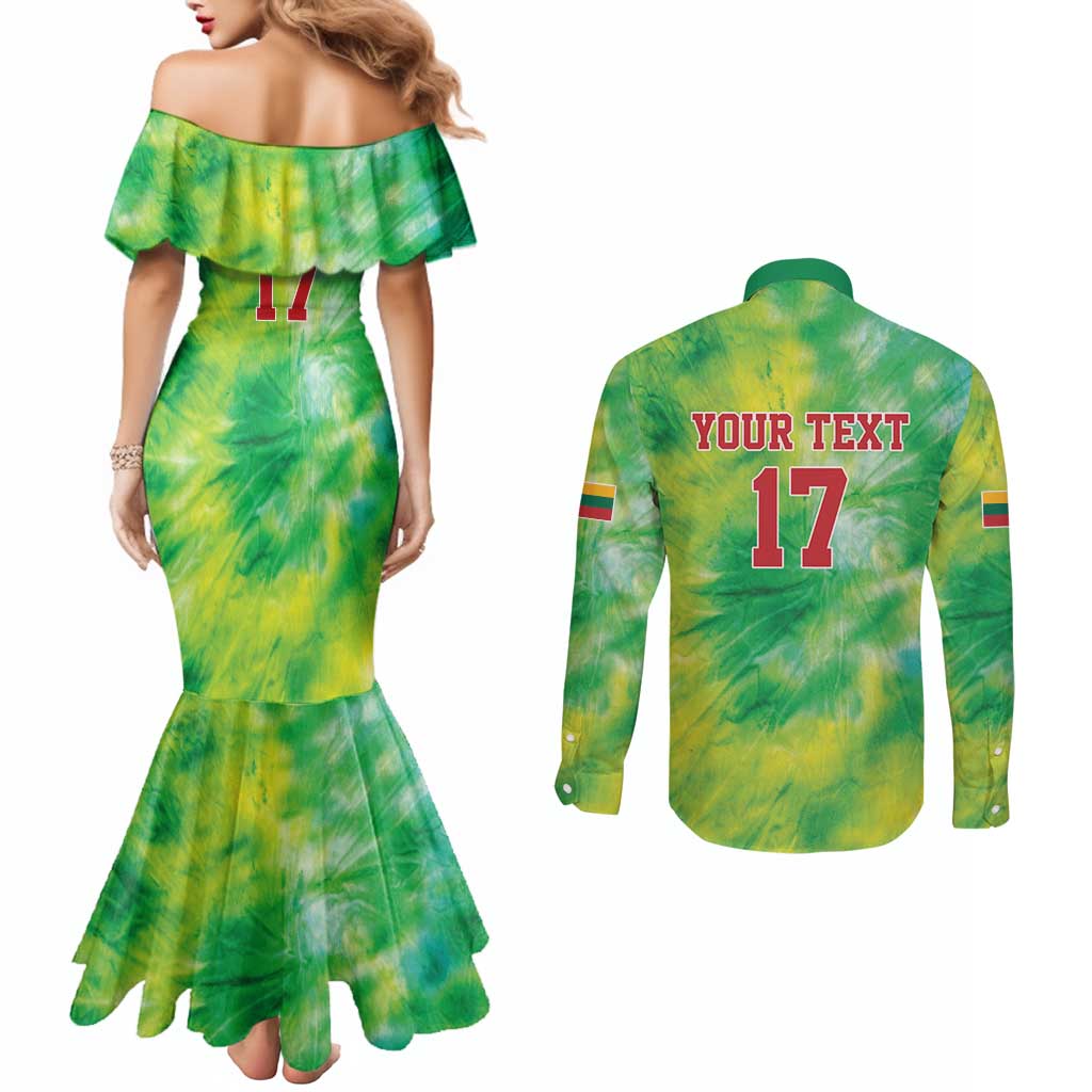 Custom Lithuania Basketball Couples Matching Mermaid Dress and Long Sleeve Button Shirt Retro Style Version 1992