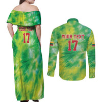 Custom Lithuania Basketball Couples Matching Off Shoulder Maxi Dress and Long Sleeve Button Shirt Retro Style Version 1992