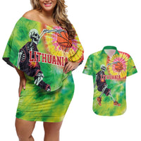 Custom Lithuania Basketball Couples Matching Off Shoulder Short Dress and Hawaiian Shirt Retro Style Version 1992