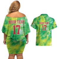 Custom Lithuania Basketball Couples Matching Off Shoulder Short Dress and Hawaiian Shirt Retro Style Version 1992