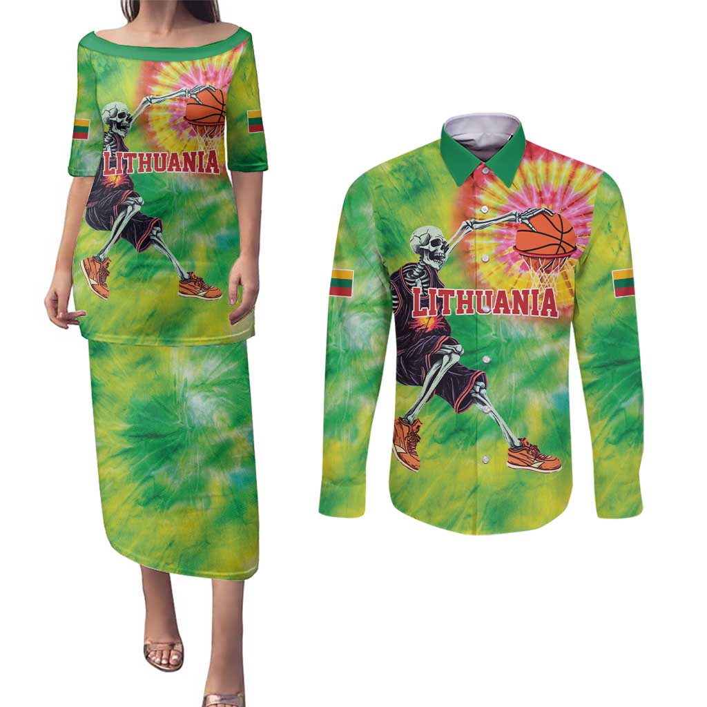 Custom Lithuania Basketball Couples Matching Puletasi and Long Sleeve Button Shirt Retro Style Version 1992