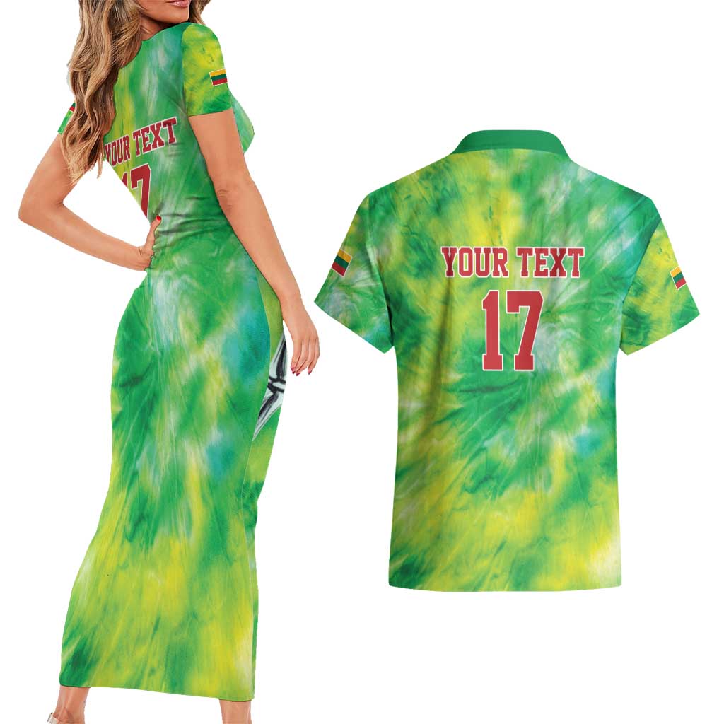 Custom Lithuania Basketball Couples Matching Short Sleeve Bodycon Dress and Hawaiian Shirt Retro Style Version 1992