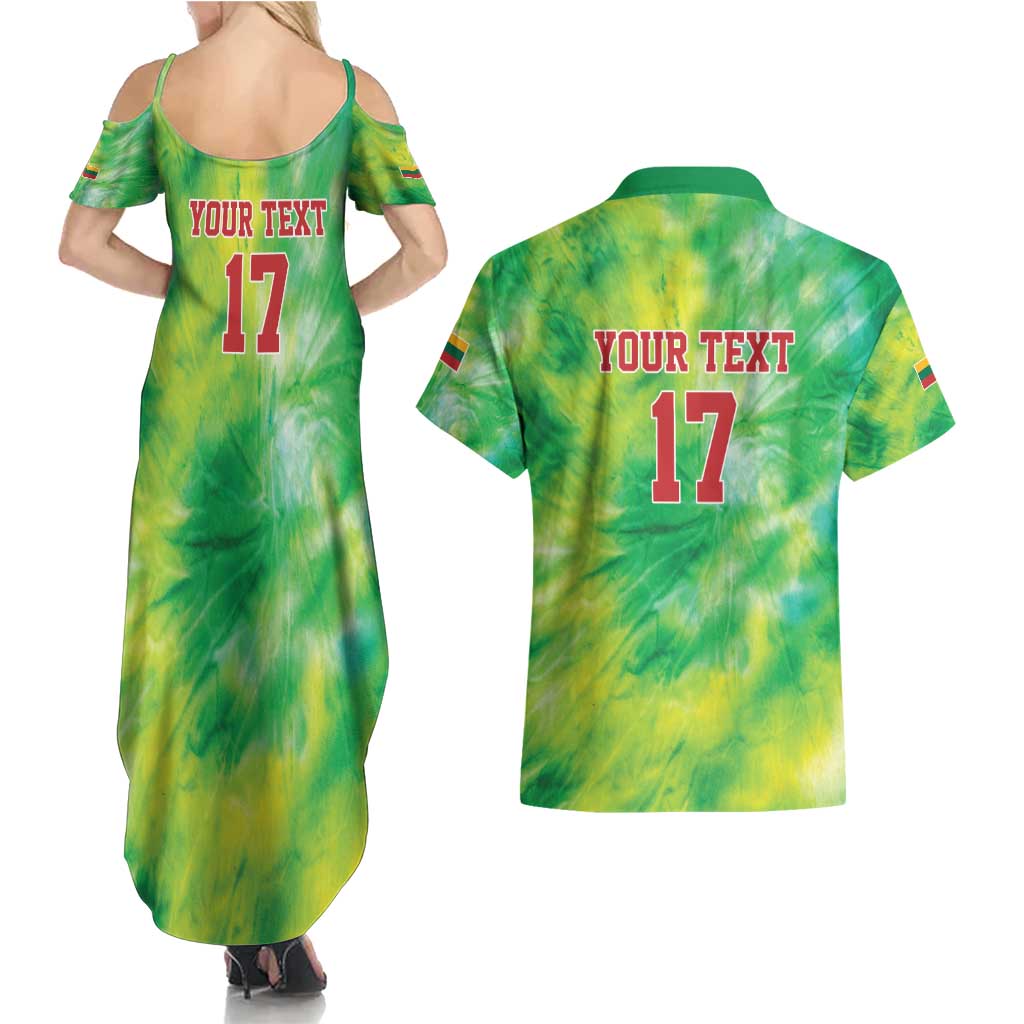 Custom Lithuania Basketball Couples Matching Summer Maxi Dress and Hawaiian Shirt Retro Style Version 1992