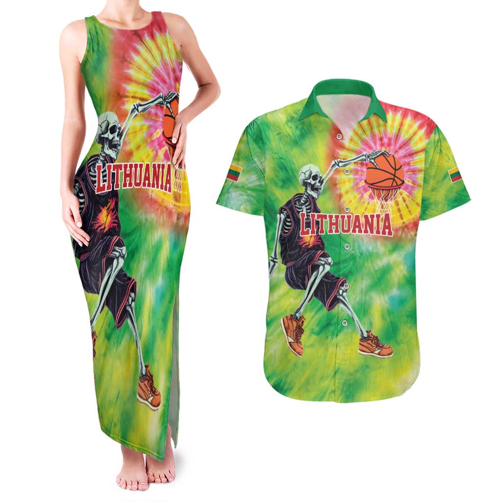 Custom Lithuania Basketball Couples Matching Tank Maxi Dress and Hawaiian Shirt Retro Style Version 1992