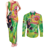 Custom Lithuania Basketball Couples Matching Tank Maxi Dress and Long Sleeve Button Shirt Retro Style Version 1992