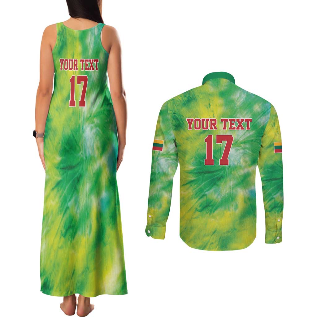 Custom Lithuania Basketball Couples Matching Tank Maxi Dress and Long Sleeve Button Shirt Retro Style Version 1992
