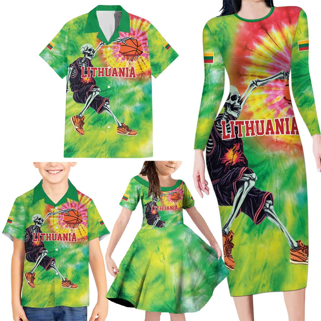 Custom Lithuania Basketball Family Matching Long Sleeve Bodycon Dress and Hawaiian Shirt Retro Style Version 1992