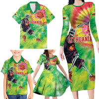 Custom Lithuania Basketball Family Matching Long Sleeve Bodycon Dress and Hawaiian Shirt Retro Style Version 1992