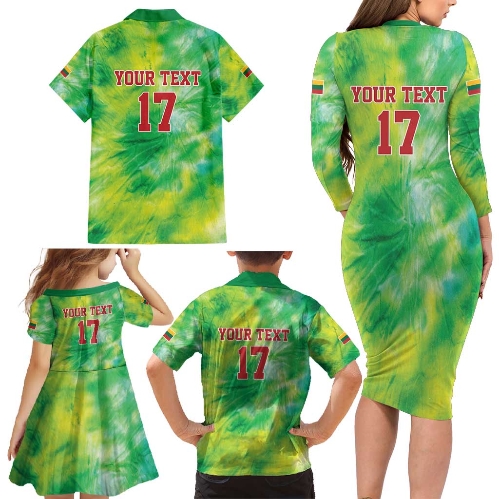 Custom Lithuania Basketball Family Matching Long Sleeve Bodycon Dress and Hawaiian Shirt Retro Style Version 1992