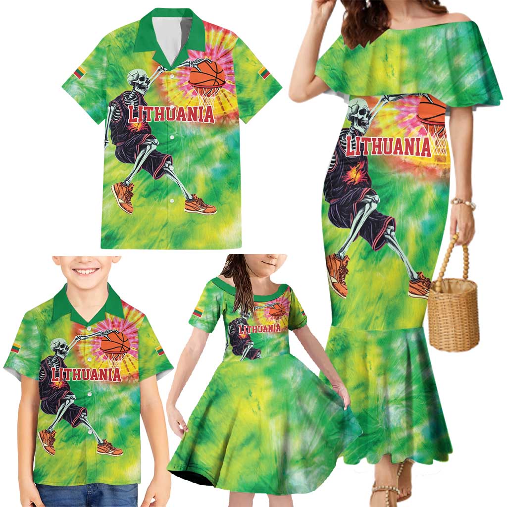 Custom Lithuania Basketball Family Matching Mermaid Dress and Hawaiian Shirt Retro Style Version 1992