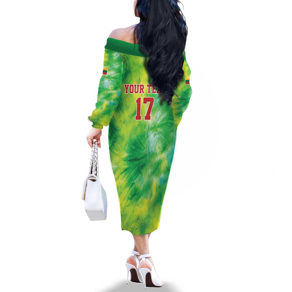 Custom Lithuania Basketball Family Matching Off The Shoulder Long Sleeve Dress and Hawaiian Shirt Retro Style Version 1992