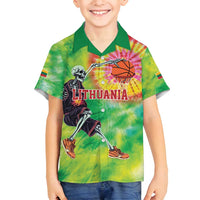 Custom Lithuania Basketball Family Matching Off Shoulder Maxi Dress and Hawaiian Shirt Retro Style Version 1992