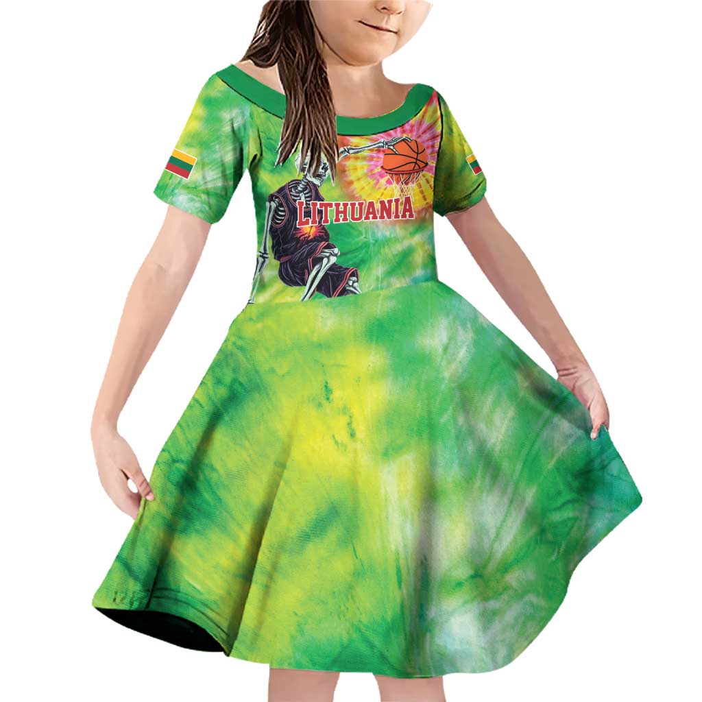 Custom Lithuania Basketball Family Matching Off Shoulder Short Dress and Hawaiian Shirt Retro Style Version 1992