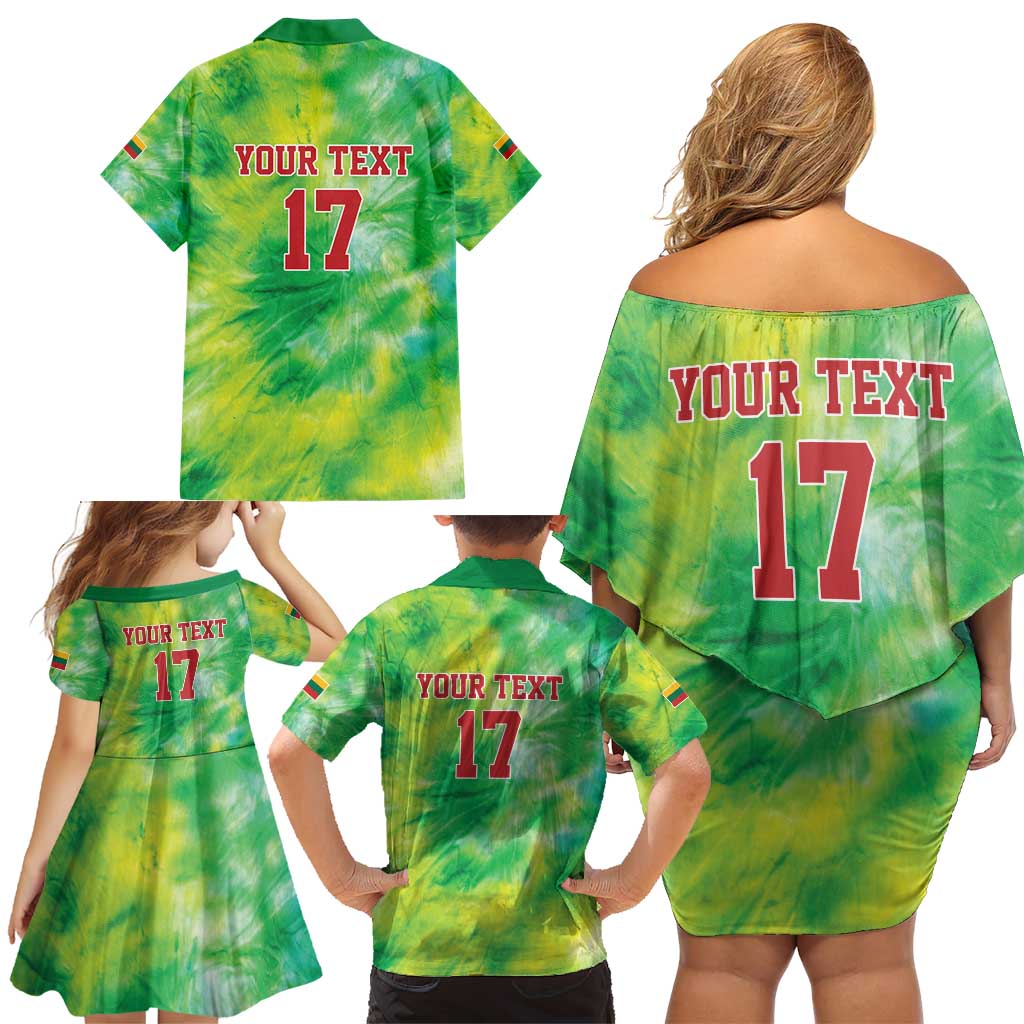 Custom Lithuania Basketball Family Matching Off Shoulder Short Dress and Hawaiian Shirt Retro Style Version 1992