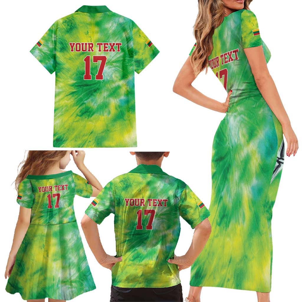 Custom Lithuania Basketball Family Matching Short Sleeve Bodycon Dress and Hawaiian Shirt Retro Style Version 1992