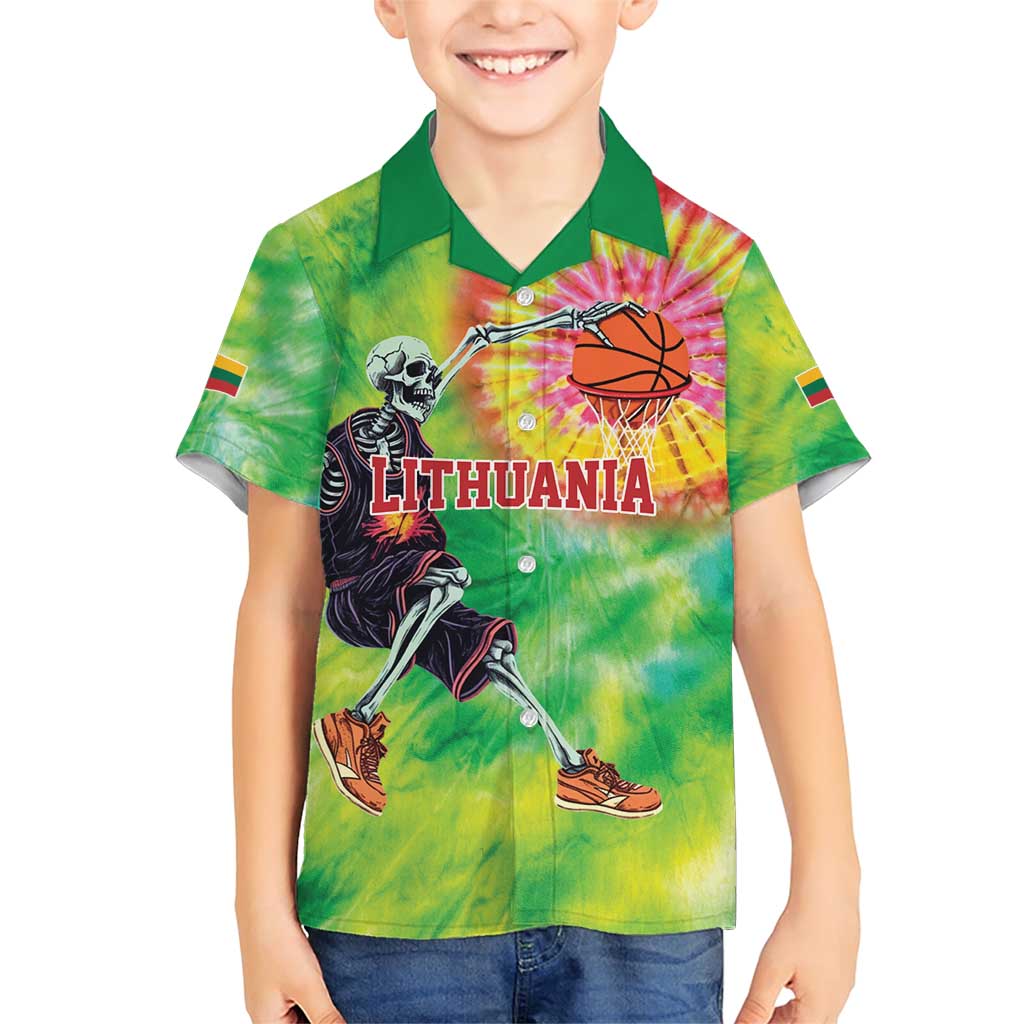 Custom Lithuania Basketball Family Matching Short Sleeve Bodycon Dress and Hawaiian Shirt Retro Style Version 1992