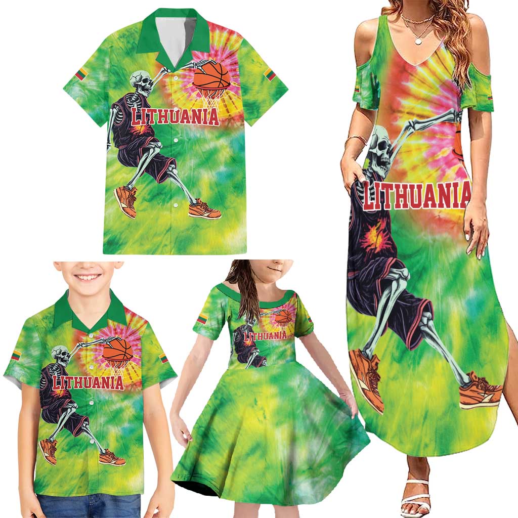 Custom Lithuania Basketball Family Matching Summer Maxi Dress and Hawaiian Shirt Retro Style Version 1992