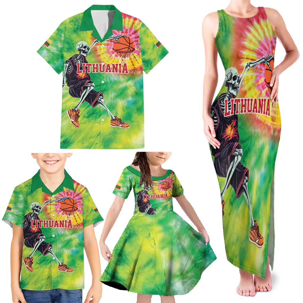 Custom Lithuania Basketball Family Matching Tank Maxi Dress and Hawaiian Shirt Retro Style Version 1992