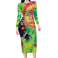 Custom Lithuania Basketball Long Sleeve Bodycon Dress Retro Style Version 1992