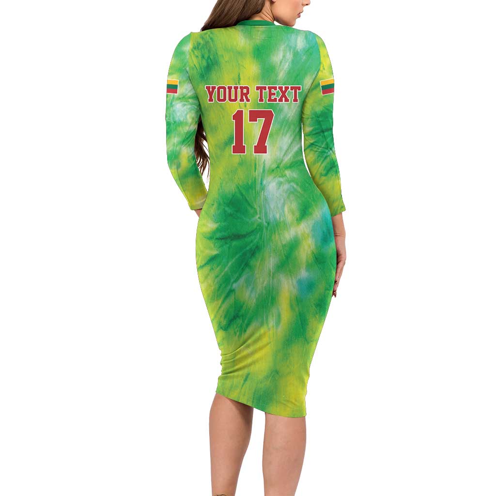 Custom Lithuania Basketball Long Sleeve Bodycon Dress Retro Style Version 1992