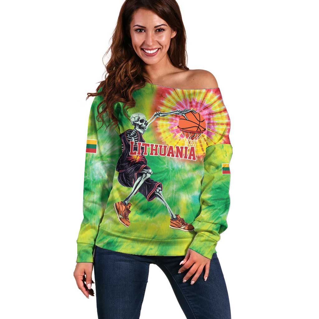 Custom Lithuania Basketball Off Shoulder Sweater Retro Style Version 1992