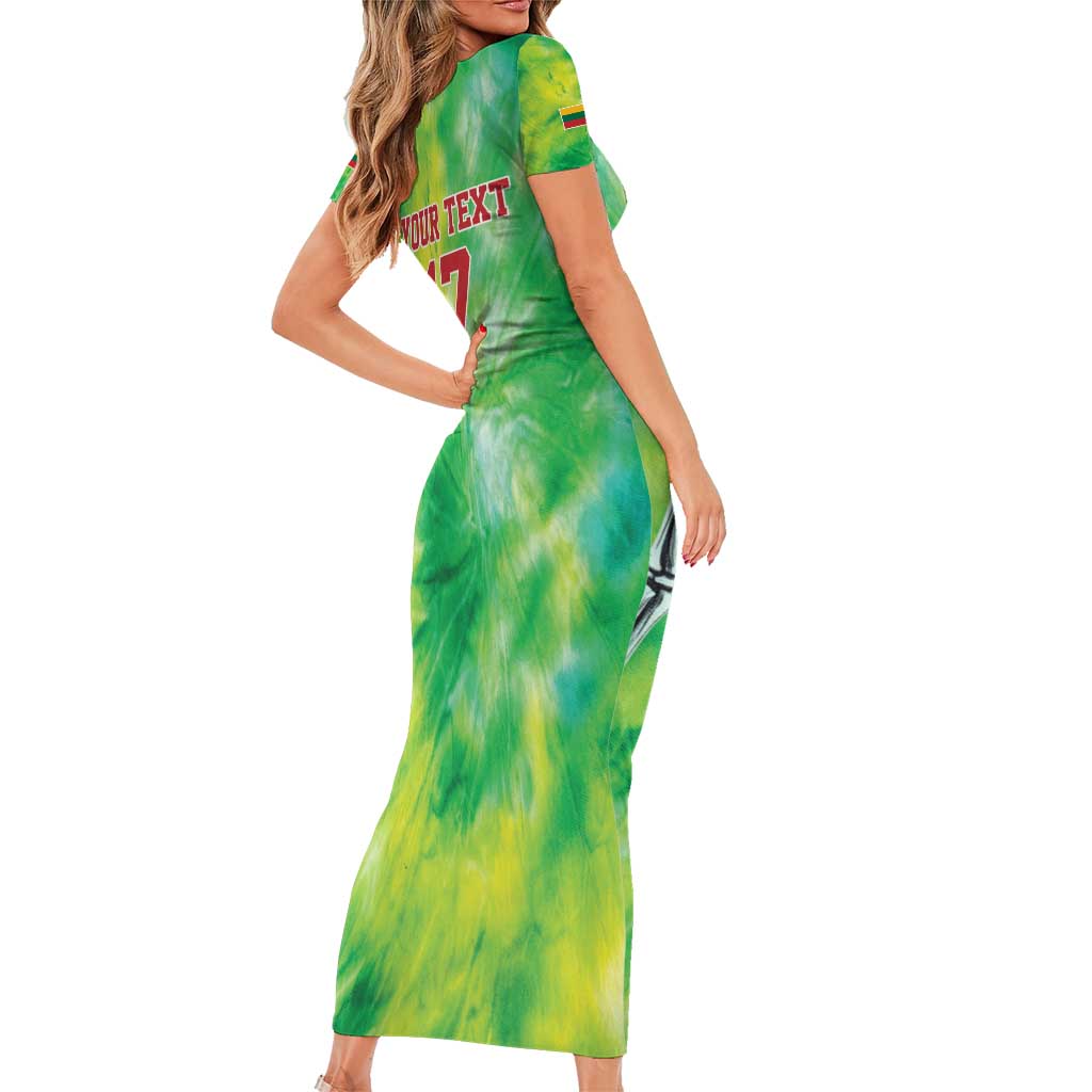 Custom Lithuania Basketball Short Sleeve Bodycon Dress Retro Style Version 1992